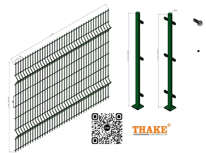 Lưới rào THAKE D5 cao 1m2 dài 2m- ô lưới 5x20- sơn tĩnh điện màu xanh- chấn 2 sóng (V1)